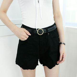 Petite Size - Frayed Scallop-hem Shorts