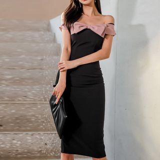 Bow Accent Off-shoulder Sheath Dress