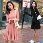 Knit Long-sleeve Pleated A-line Dress