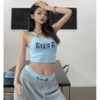 Set: Lace-trim Lettering Camisole Top + Panties / Loose-fit Drawstring Sweatpants