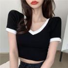 V-neck Two-tone Top