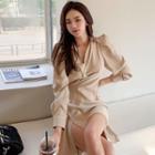 Long-sleeve Asymmetric Plain Shirt Dress