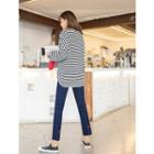 Plus Size Embroidered Loose-fit Stripe T-shirt
