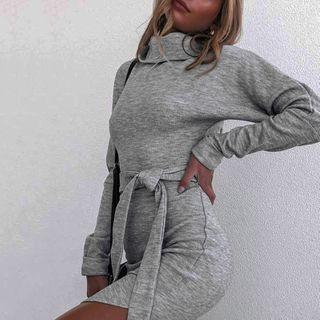 Long-sleeve Tie-waist T-shirt Dress