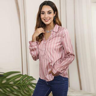 Long Sleeve V Neck Stripe Shirt