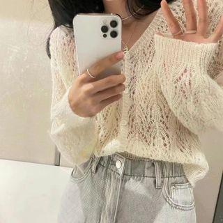 Long-sleeve Plain Open Knit Cardigan