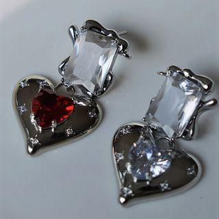 Gemstone Heart Drop Earring / Clip-on Earring
