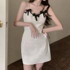 Spaghetti Strap Bow Mini Dress White - One Size