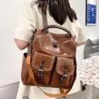 Faux Leather Multi-section Backpack