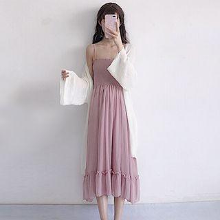 Wide-sleeve Open Front Long Cardigan