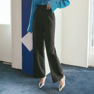 Belted High-rise Wide-leg Dress Pants