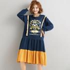 Printed Long-sleeve T-shirt Dress As Shown In Figure - One Size