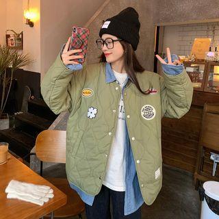Embroidered Button-up Padded Jacket