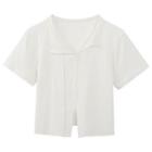 Short-sleeve Lapel Slit Asymmetrical T-shirt White - One Size