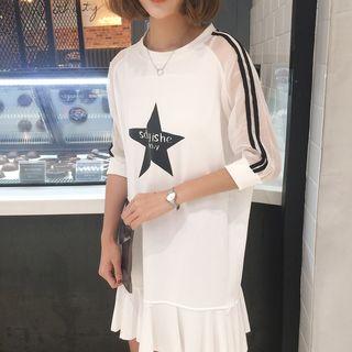 Star Print 3/4-sleeve Dress