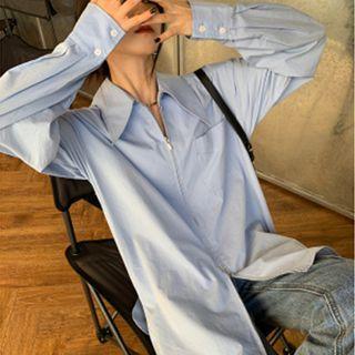 Asymmetrical Zip Lapel Long-sleeve Shirt