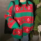 Long-sleeve Christmas Printed Knit Sweater Sweater - One Size
