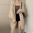 Long Cable Knit Open-front Cardigan Almond - One Size