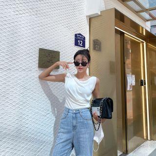 Sleeveless Boatneck Draped Top