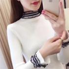 Long-sleeve Lace Ruffle Knit Top