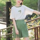 Short-sleeve Cartoon Embroidered T-shirt / Loose Fit Shorts / Set