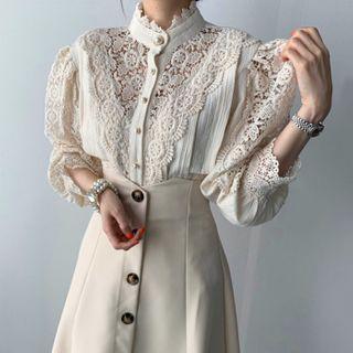 Lace Blouse / A-line Midi Skirt