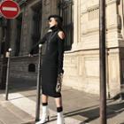Long-sleeve Cold-shoulder Midi Sheath Knit Dress