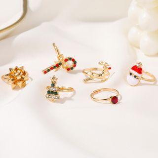 Set Of 6: Rhinestone Glaze Open Ring (assorted Designs) 01-4943 - Gold - One Size