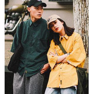Couple Matching Plain 3/4-sleeve Shirt