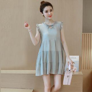 Frill Trim Sleeveless Chiffon Dress