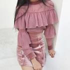 Ruffled Long-sleeve Top / Velvet A-line Skirt