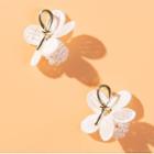 Faux Pearl Flower Stud Earring 1 Pc - Silver & White - One Size