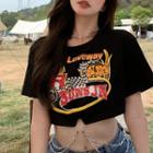 Short-sleeve Printed Chained Crop T-shirt