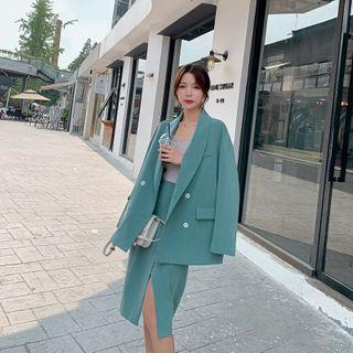 Set: Double Breasted Blazer + Midi Fitted Skirt