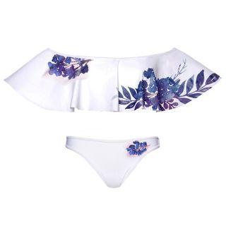 Off-shoulder Ruffle Printed Tankini