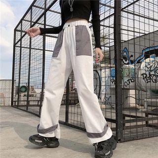 Elastic Waist Contrast Pocket Straight-cut Pants
