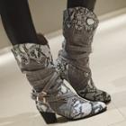 Patterned Chunky-heel Mid-calf Boots