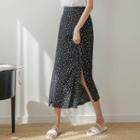 Deep-slit Long Floral Skirt