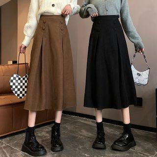 High-waist Button A-line Midi Skirt