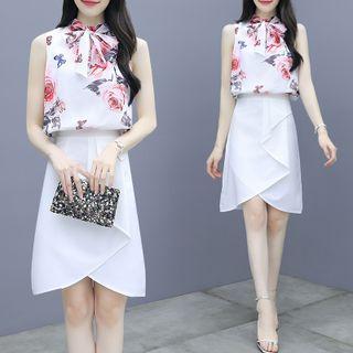 Set: Sleeveless Floral Print Top + Skirt