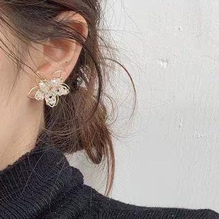 Rhinestone Flower Ear Stud 1 Pair - S925 Silver - One Size