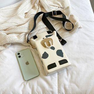 Faux Leather Cow Crossbody Bag Off-white - One Size