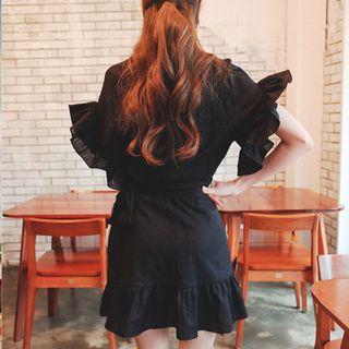 Tie-waist Frilled A-line Dress