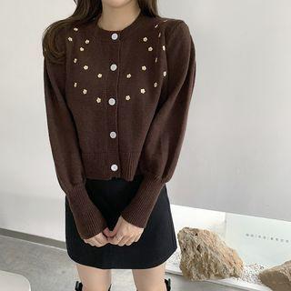 Crewneck Printed Floral Single Breasted Cardigan