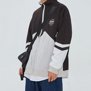Contrast Color Lettering Zip Jacket