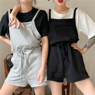 Suspender Pants + Plain Short-sleeve Top