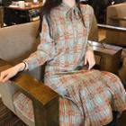 Long-sleeve Knit Top / Long-sleeve Plaid Midi Dress