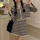 Collared Houndstooth Jacket / Mini A-line Skirt