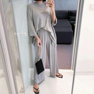 Set: Drop-shoulder Top + Band-waist Pants