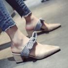 Ribbon Accent Pointed Toe Block Heel Sandals